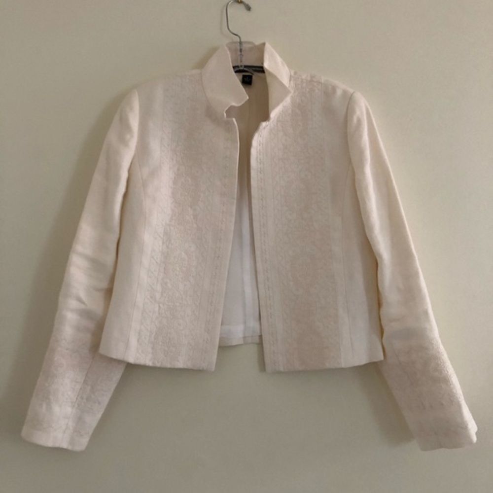 Vintage Linda Allard Ivory Linen Embroidered Jacket 2 Old Money Quiet Luxury - Picture 7 of 14